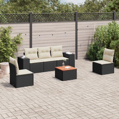 6-tlg. Garten-Sofagarnitur mit Kissen Schwarz Poly Rattan