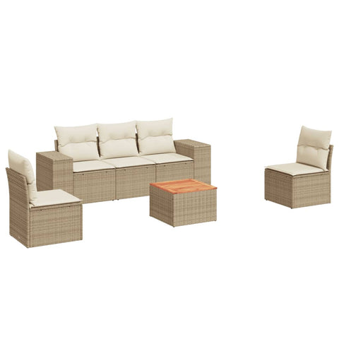 6-tlg. Garten-Sofagarnitur mit Kissen Beige Poly Rattan