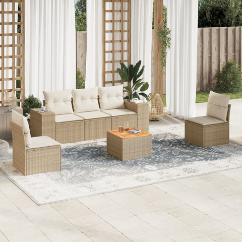 6-tlg. Garten-Sofagarnitur mit Kissen Beige Poly Rattan