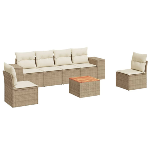 7-tlg. Garten-Sofagarnitur mit Kissen Beige Poly Rattan