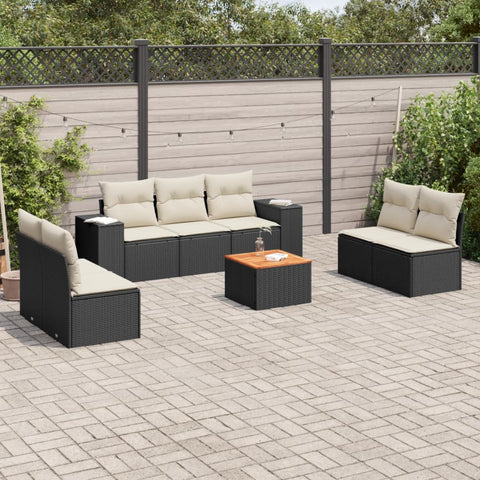 8-tlg. Garten-Sofagarnitur mit Kissen Schwarz Poly Rattan