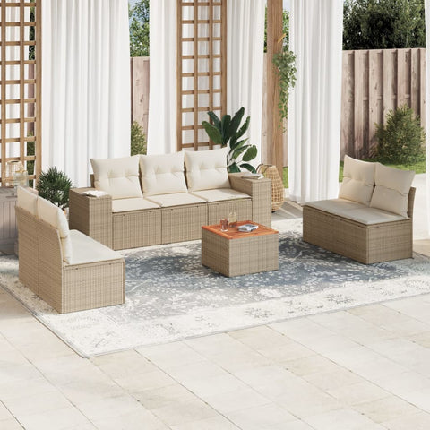 8-tlg. Garten-Sofagarnitur mit Kissen Beige Poly Rattan