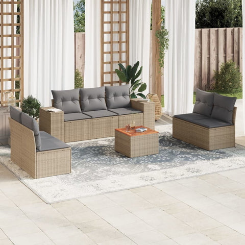 8-tlg. Garten-Sofagarnitur mit Kissen Beige Poly Rattan