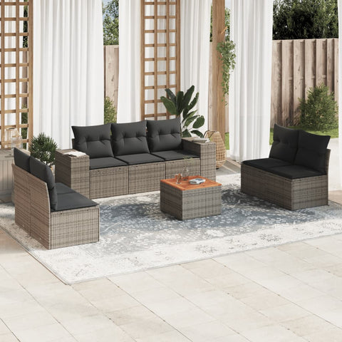 8-tlg. Garten-Sofagarnitur mit Kissen Grau Poly Rattan