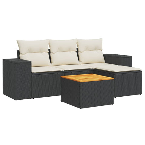 5-tlg. Garten-Sofagarnitur mit Kissen Schwarz Poly Rattan