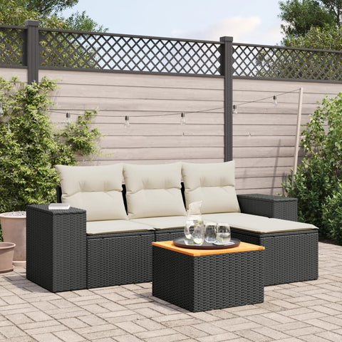 5-tlg. Garten-Sofagarnitur mit Kissen Schwarz Poly Rattan