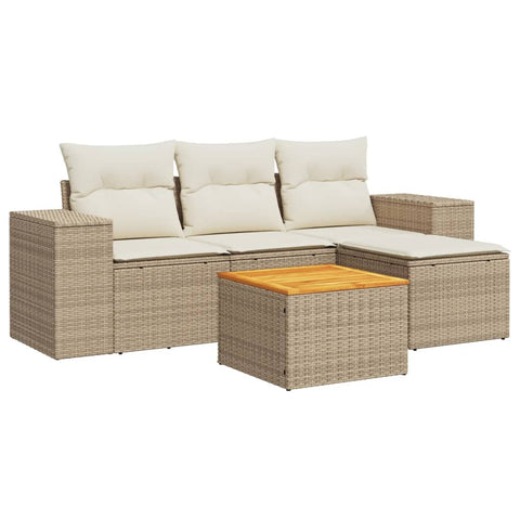 5-tlg. Garten-Sofagarnitur mit Kissen Beige Poly Rattan