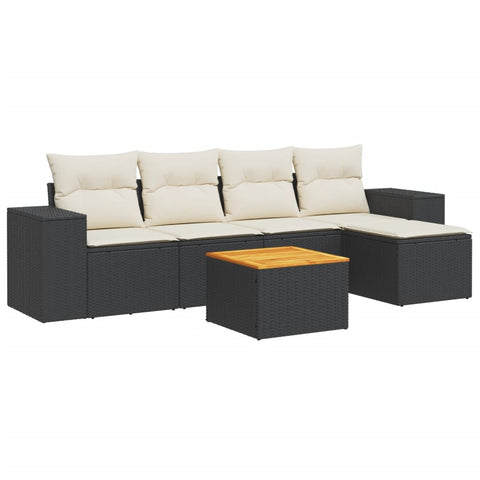 6-tlg. Garten-Sofagarnitur mit Kissen Schwarz Poly Rattan