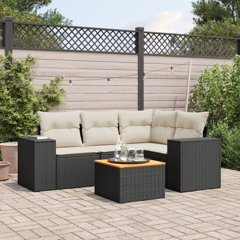 5-tlg. Garten-Sofagarnitur mit Kissen Schwarz Poly Rattan