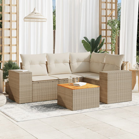 5-tlg. Garten-Sofagarnitur mit Kissen Beige Poly Rattan