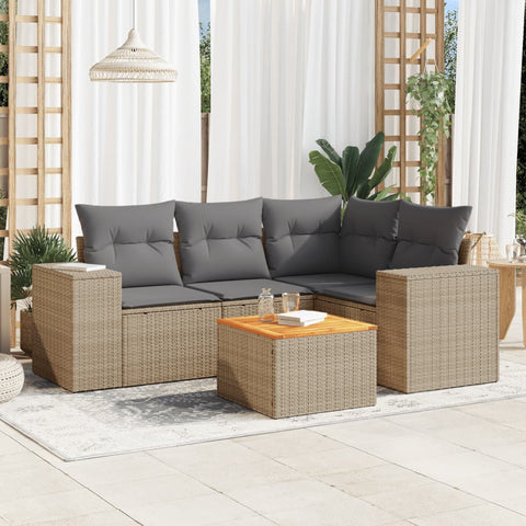 5-tlg. Garten-Sofagarnitur mit Kissen Beige Poly Rattan