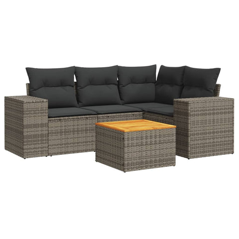 5-tlg. Garten-Sofagarnitur mit Kissen Grau Poly Rattan