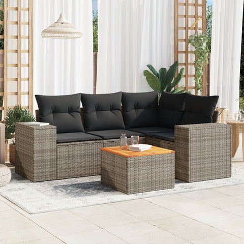 5-tlg. Garten-Sofagarnitur mit Kissen Grau Poly Rattan