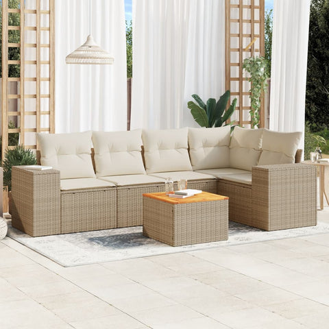 6-tlg. Garten-Sofagarnitur mit Kissen Beige Poly Rattan