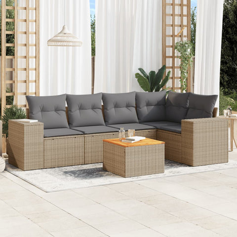 6-tlg. Garten-Sofagarnitur mit Kissen Beige Poly Rattan