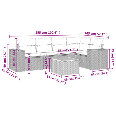 6-tlg. Garten-Sofagarnitur mit Kissen Grau Poly Rattan