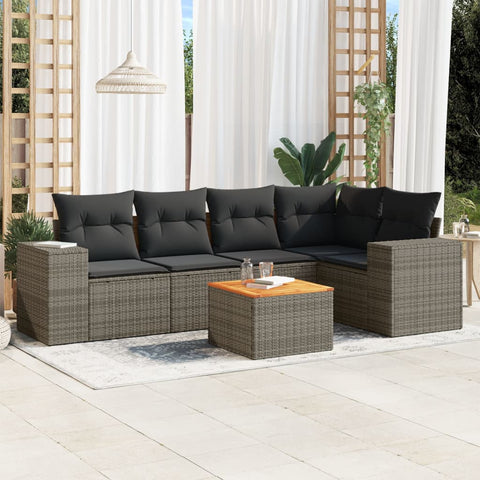 6-tlg. Garten-Sofagarnitur mit Kissen Grau Poly Rattan