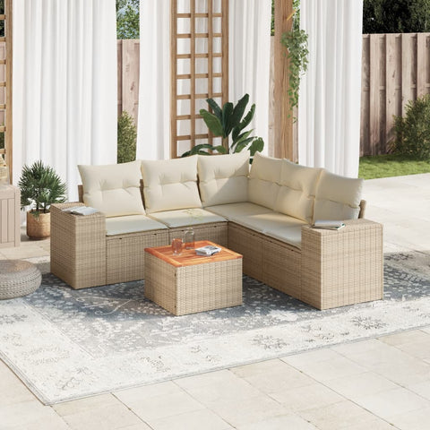 6-tlg. Garten-Sofagarnitur mit Kissen Beige Poly Rattan