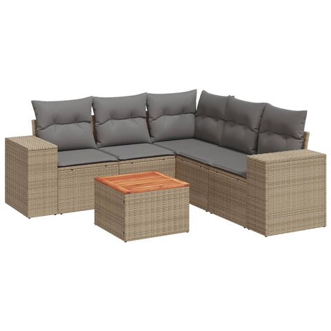 6-tlg. Garten-Sofagarnitur mit Kissen Beige Poly Rattan