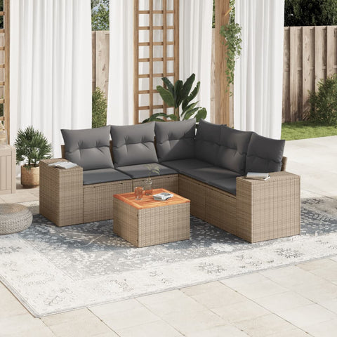 6-tlg. Garten-Sofagarnitur mit Kissen Beige Poly Rattan