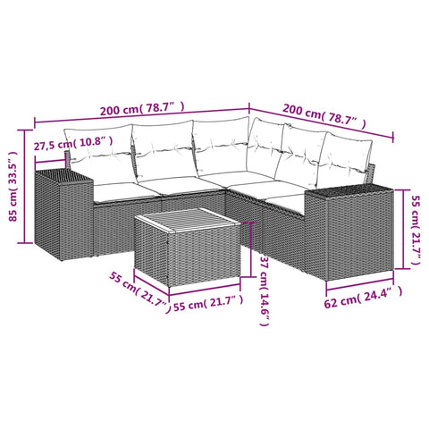 6-tlg. Garten-Sofagarnitur mit Kissen Grau Poly Rattan