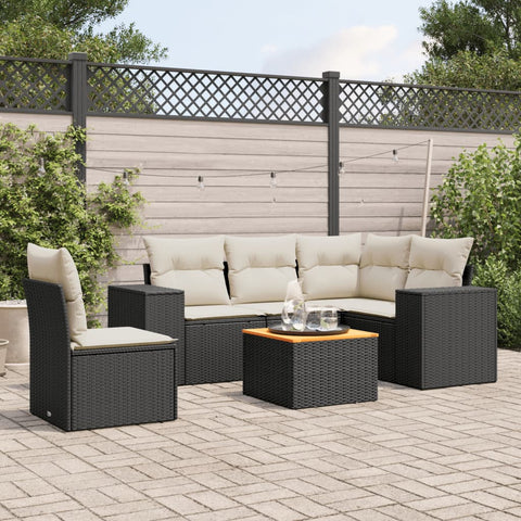 6-tlg. Garten-Sofagarnitur mit Kissen Schwarz Poly Rattan