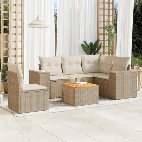 6-tlg. Garten-Sofagarnitur mit Kissen Beige Poly Rattan