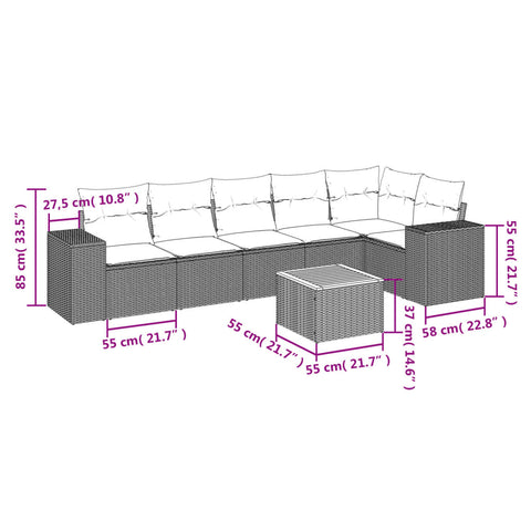 7-tlg. Garten-Sofagarnitur mit Kissen Beige Poly Rattan