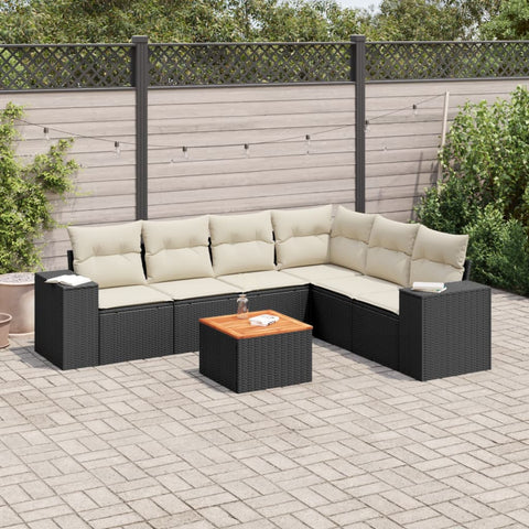 7-tlg. Garten-Sofagarnitur mit Kissen Schwarz Poly Rattan