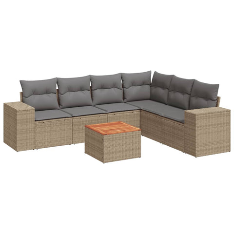 7-tlg. Garten-Sofagarnitur mit Kissen Beige Poly Rattan