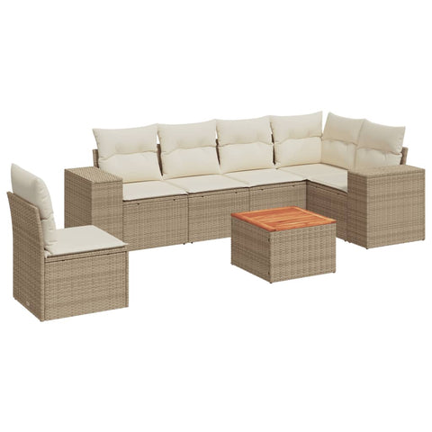 7-tlg. Garten-Sofagarnitur mit Kissen Beige Poly Rattan