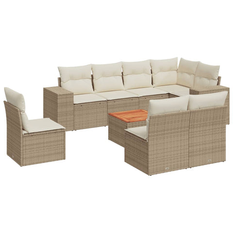 9-tlg. Garten-Sofagarnitur mit Kissen Beige Poly Rattan