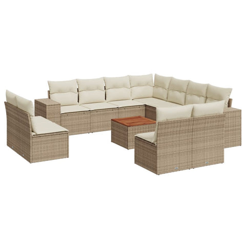 12-tlg. Garten-Sofagarnitur mit Kissen Beige Poly Rattan