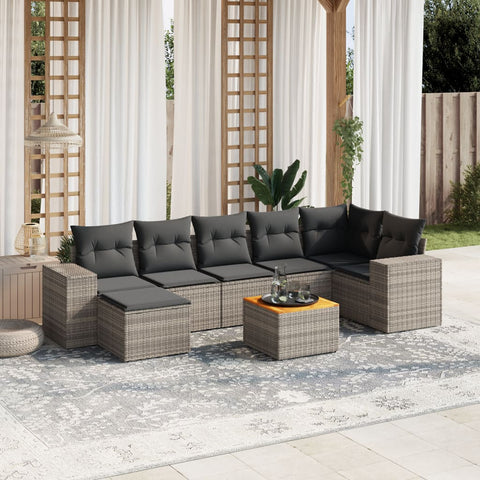 8-tlg. Garten-Sofagarnitur mit Kissen Grau Poly Rattan