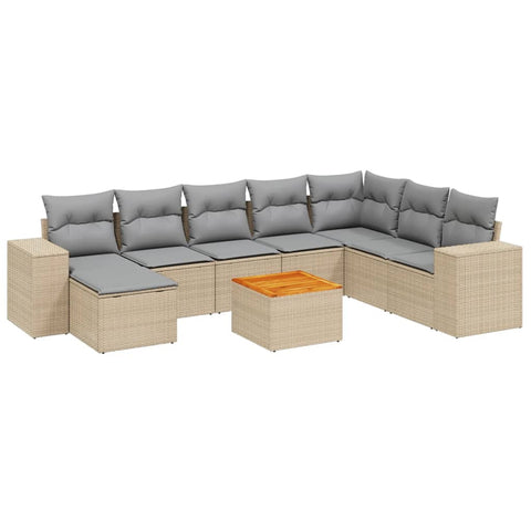 9-tlg. Garten-Sofagarnitur mit Kissen Beige Poly Rattan