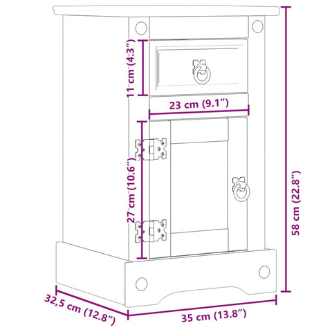 vidaXL Nachttisch Corona 35x32,5x58 cm Massivholz Kiefer