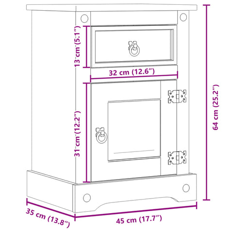 vidaXL Nachttisch Corona 45x35x64 cm Massivholz Kiefer