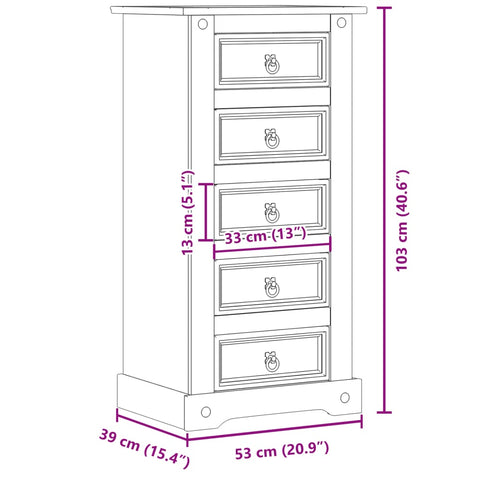 vidaXL Nachttisch Corona 53x39x103 cm Massivholz Kiefer