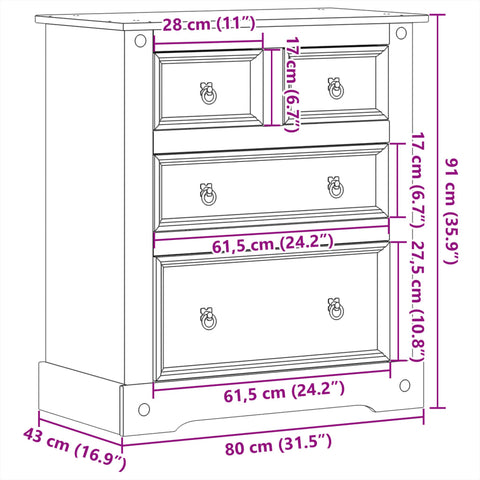 vidaXL Kommode Corona 80x43x91 cm Massivholz Kiefer