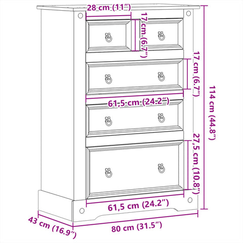 vidaXL Kommode Corona 80x43x114 cm Massivholz Kiefer