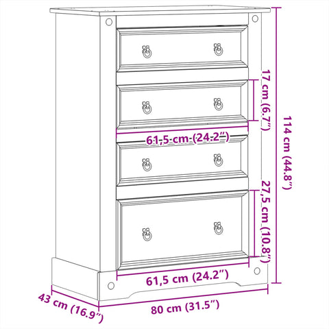 vidaXL Kommode Corona 80x43x114 cm Massivholz Kiefer