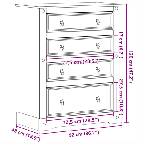 vidaXL Kommode Corona 92x48x120 cm Massivholz Kiefer