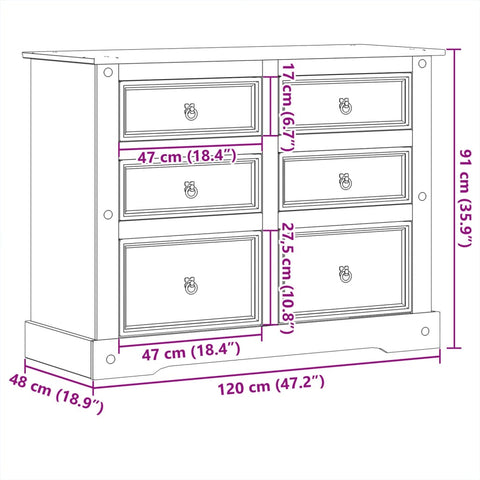 vidaXL Kommode Corona 120x48x91 cm Massivholz Kiefer