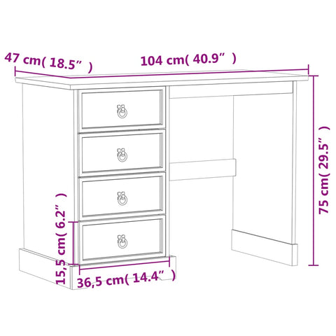 vidaXL Schminktisch Corona 104x47x75 cm Massivholz Kiefer