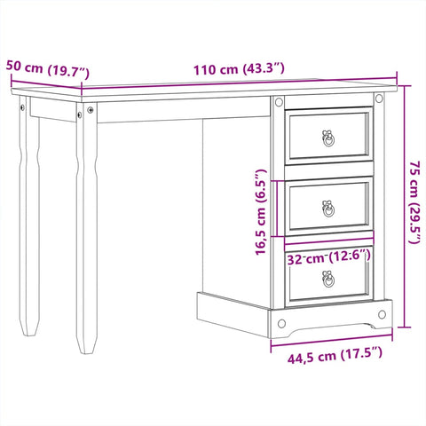 vidaXL Schminktisch Corona 110x50x75 cm Massivholz Kiefer