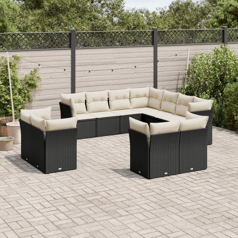 11-tlg. Garten-Sofagarnitur mit Kissen Schwarz Poly Rattan