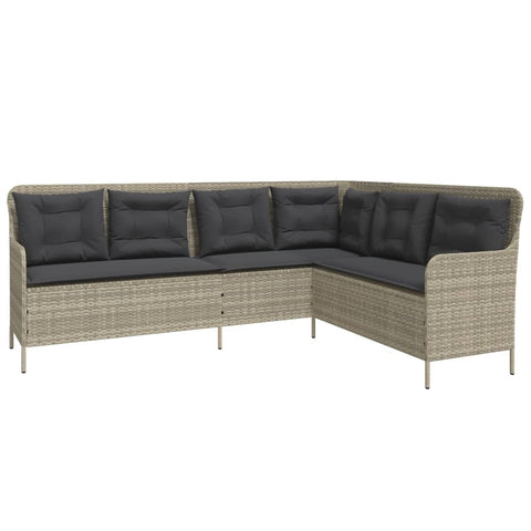 Gartensofa in L-Form mit Kissen Hellgrau Poly Rattan