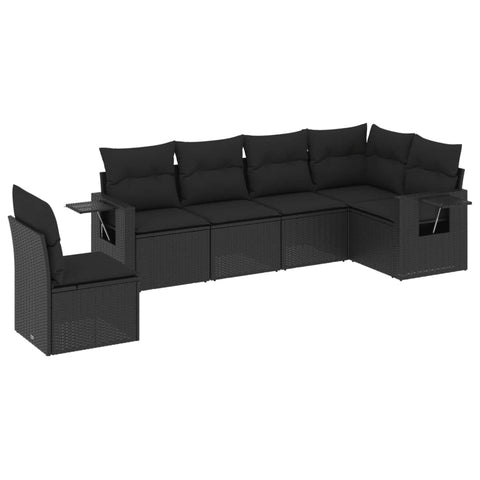 6-tlg. Garten-Sofagarnitur mit Kissen Schwarz Poly Rattan