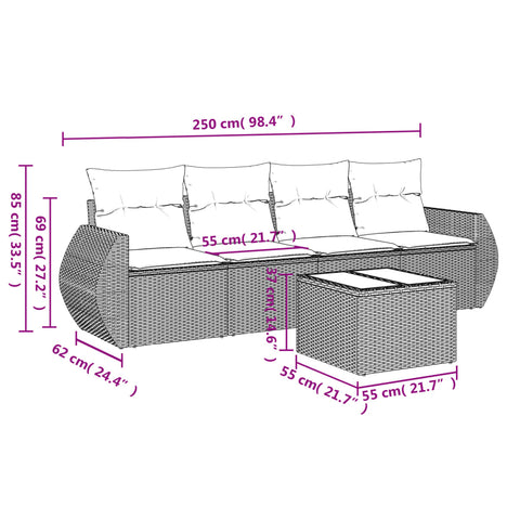 5-tlg. Garten-Sofagarnitur mit Kissen Beige Poly Rattan