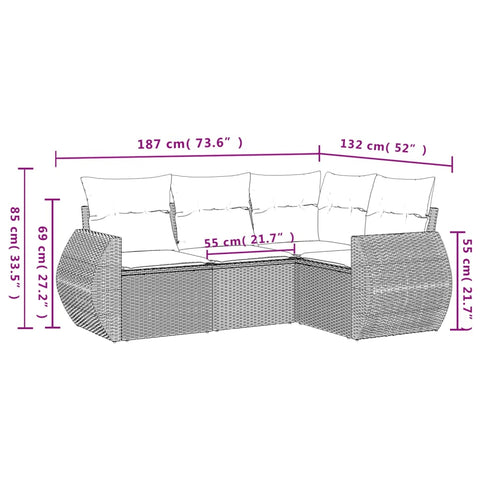 4-tlg. Garten-Sofagarnitur mit Kissen Braun Poly Rattan